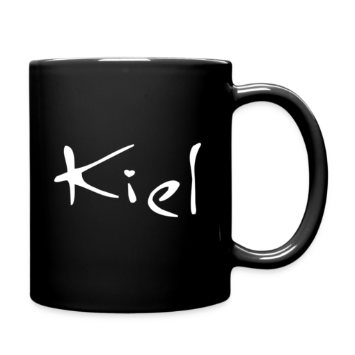 Kiel mit Herz weiß auf Tasse schwarz