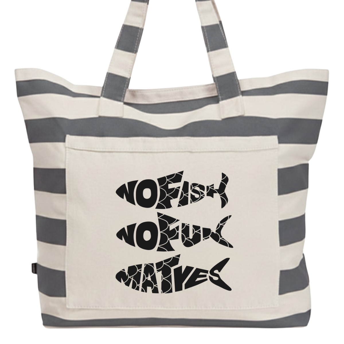 Strandtasche mit Fischen "NoFish NoFun MatYes" – Bild 2