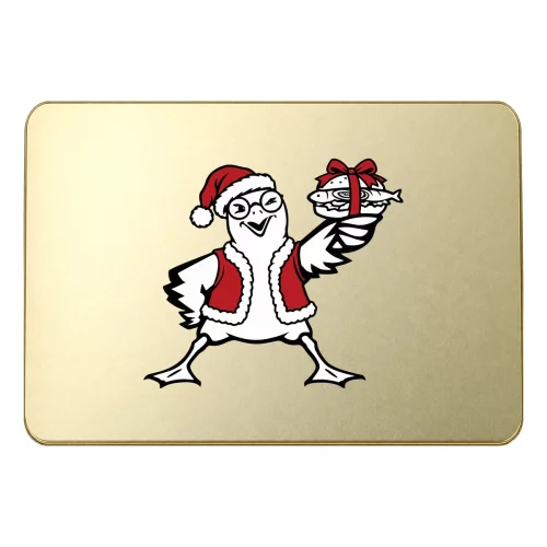 Maritimer Adventskalender in Gold mit Möwe und Fischbrötchen Weihnachtsedition