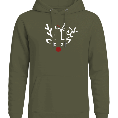 Gemütlicher grüner Hoodie mit Rentier-Print, Weihnachten, Wintermode, kuscheliges Design, festliche Kleidung, Weihnachtsstil, Freizeitbekleidung, modischer Feiertagslook, warmes Hoodie für Damen und Herren.